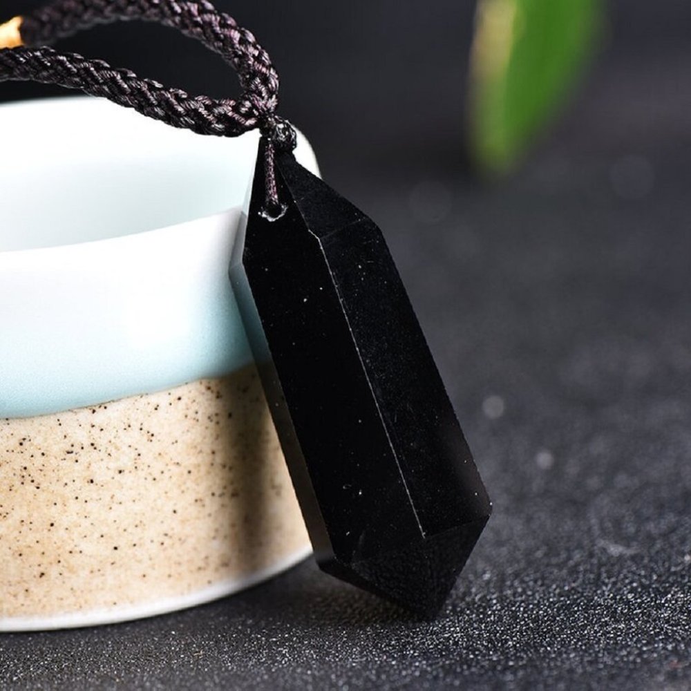 Natural Obsidian Hexagon Crystal Pendant Necklace